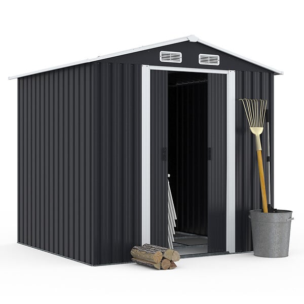 ID MARKET - Abri de jardin 3,7M² gris en acier galvanisé avec base - large