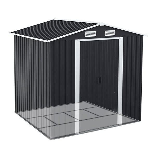 ID MARKET - Abri de jardin 3,7M² gris en acier galvanisé avec base - large