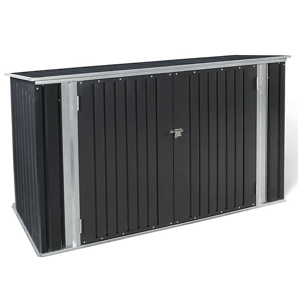 ID MARKET - Abri de jardin en métal gris anthracite verrouillable multi-rangement pour stockage vélos, outils, poubelles - large