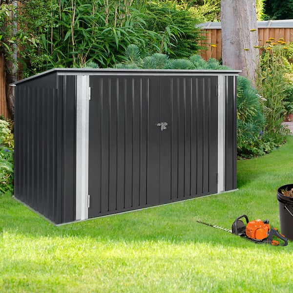 ID MARKET - Abri de jardin en métal gris anthracite verrouillable multi-rangement pour stockage vélos, outils, poubelles - large