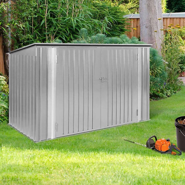 ID MARKET - Abri de jardin en métal gris clair verrouillable multi-rangement stockage vélos, outils, poubelles - large