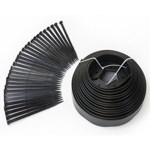 ID MARKET - Bordurette de jardin flexible 10 M noire hauteur 5 CM + 30 piquets - large