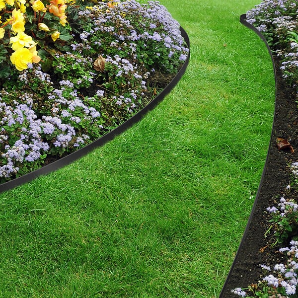 ID MARKET - Bordurette de jardin flexible 8 M noire hauteur 12 cm + 24 piquets - large
