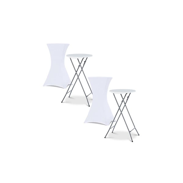 ID MARKET - Lot de 2 tables hautes pliantes 105 CM et 2 housses blanches - large