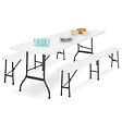ID MARKET - Table pliante d'appoint portable 180 cm et 2 bancs pliables pour camping ou réception - vignette