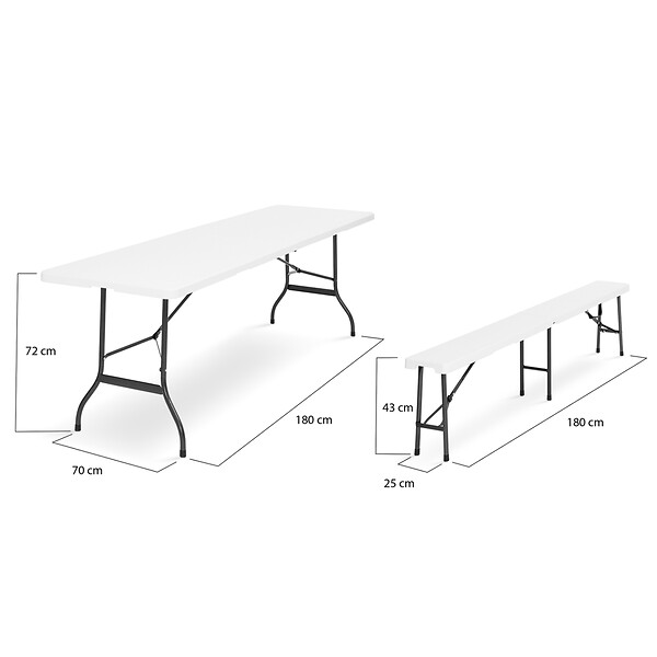 ID MARKET - Table pliante d'appoint portable 180 cm et 2 bancs pliables pour camping ou réception - large