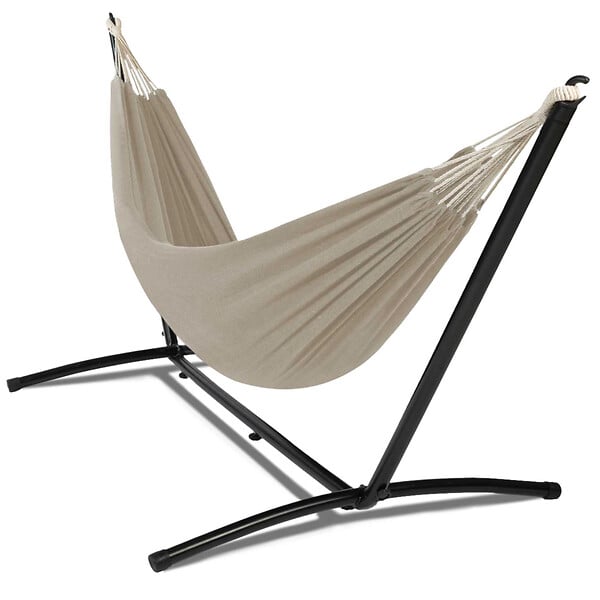 ID MARKET - Hamac avec support métal noir et toile taupe - large