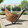 ID MARKET - Hamac avec support métal noir et toile rayée rouge et jaune - vignette