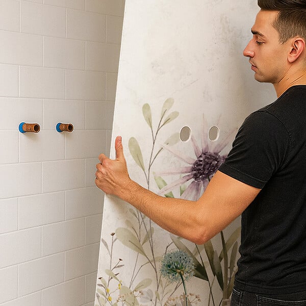 99DECO - Lot de 2 panneaux de douche en PVC (90x220 & 120x220 cm) + profilés blanc - Herbier - Motif floral aquarelle - Multicouleurs - large
