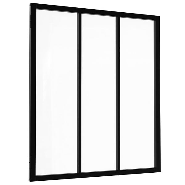 ID MARKET - Verrière atelier 3 vitrages L. 93 x H. 108 cm en métal noir et verre trempé - large