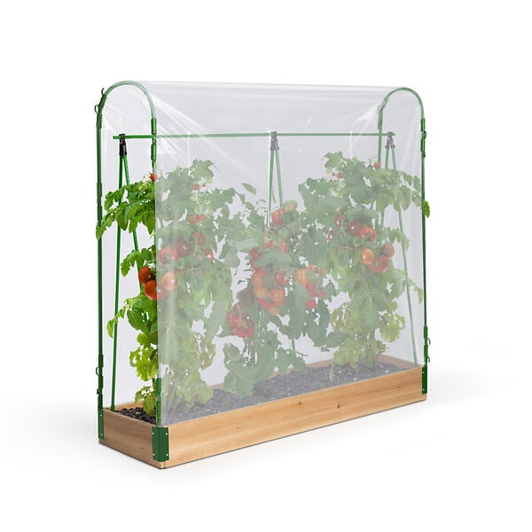 ID MARKET - Kit complet 3 bacs modulables carrés potager et serre à tomates + treillis + housse - large