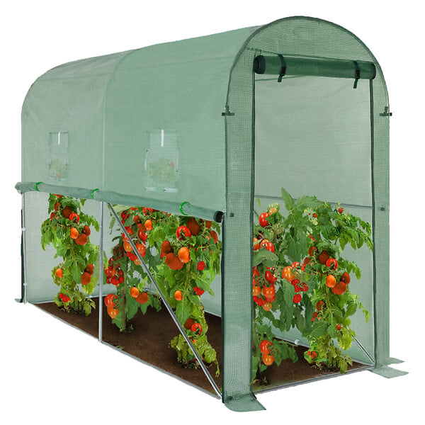 ID MARKET - Serre à tomates relevable 3m² verte 2 fenêtres avec moustiquaire et porte zippée - large