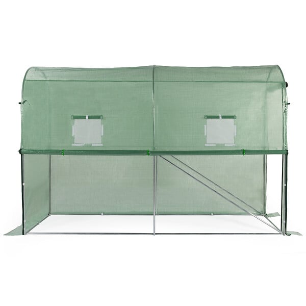 ID MARKET - Serre à tomates relevable 3m² verte 2 fenêtres avec moustiquaire et porte zippée - large