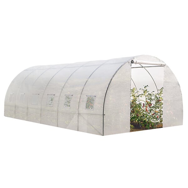 ID MARKET - Serre tunnel de jardin 18M² blanche gamme maraîchère CRIMÉE 6x3 M - large