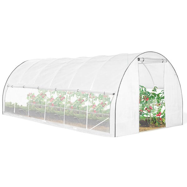 ID MARKET - Serre tunnel de jardin 18M² blanche relevable avec moustiquaire - large