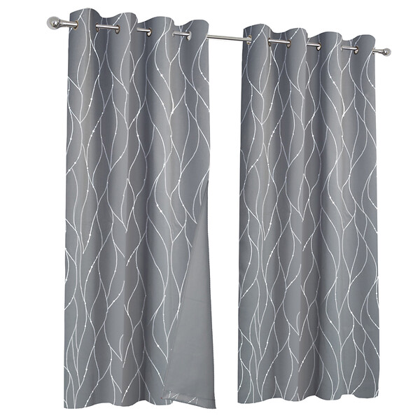 ID MARKET - Lot de 2 rideaux thermiques gris anthracite motif courbe 140x240 cm - large