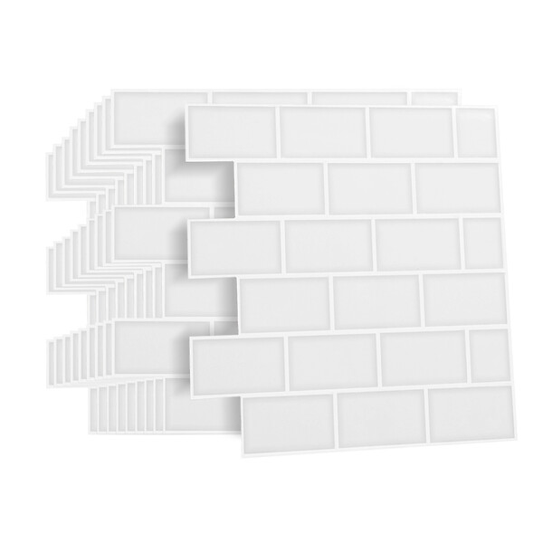 ID MARKET - Crédence adhésive murale effet carrelage métro blanc 10 pcs 30x30 cm - large