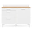 ID MARKET - Buffet bas de cuisine 120 cm casserolier CINA plan de travail H.83 cm 1 porte + 3 tiroirs façon hêtre et blanc - vignette