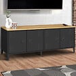 ID MARKET - Buffet bas 140 cm ESTER 4 portes métal noir et plateau bois design industriel - vignette