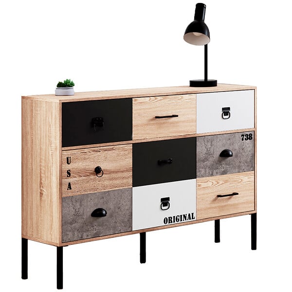 ID MARKET - Buffet 3 portes 3 tiroirs 110 cm SACRAMENTO design industriel - large