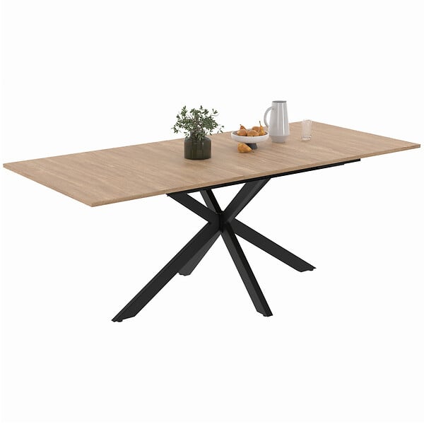ID MARKET - Table à manger extensible rectangle ALIX 6-10 personnes bois et noir 160-200 cm - large