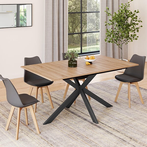 ID MARKET - Table à manger extensible rectangle ALIX 6-10 personnes bois et noir 160-200 cm - large