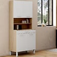 ID MARKET - Buffet de cuisine 80 CM CINA 4 portes + tiroir façon hêtre et blanc - vignette