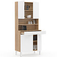 ID MARKET - Buffet de cuisine 80 CM CINA 4 portes + tiroir façon hêtre et blanc - vignette