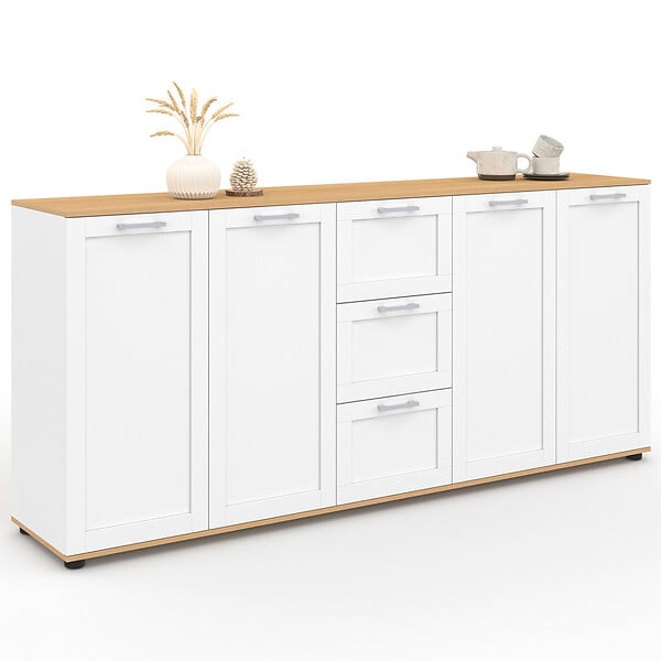 ID MARKET - Buffet 180 cm VITO XXL 4 portes avec 3 tiroirs bois et blanc - large