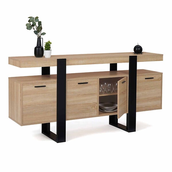 ID MARKET - Buffet 160 cm PHOENIX XXL 4 portes bois et noir - large