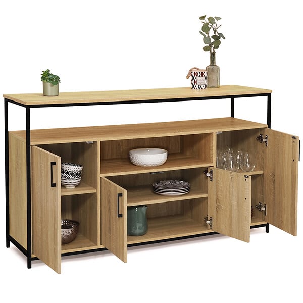 ID MARKET - Buffet 140 cm DETROIT 4 portes avec niche design industriel - large