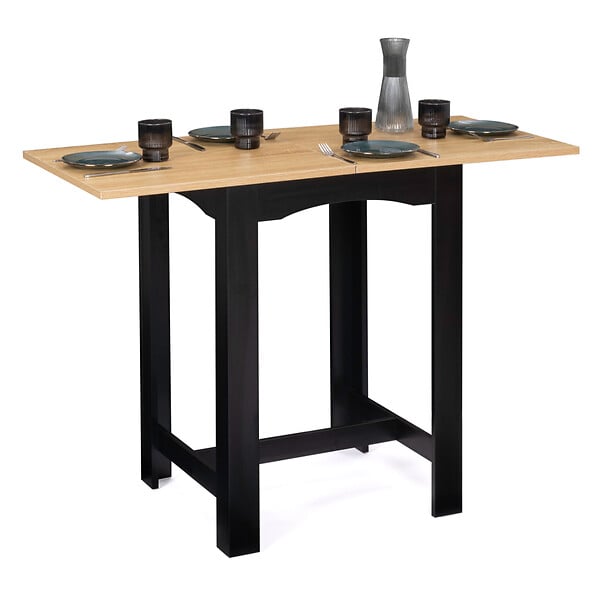 ID MARKET - Table haute de bar extensible DONA 2 à 4 personnes noire plateau façon hêtre 60-120 cm - large