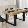 ID MARKET - Table à manger rectangle PHOENIX 6 personnes bois et noir bande centrale noire 160 cm - vignette