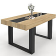 ID MARKET - Table à manger rectangle PHOENIX 6 personnes bois et noir bande centrale noire 160 cm - vignette