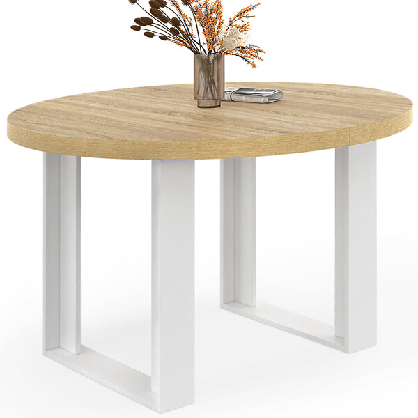 ID MARKET - Table à manger fixe ronde PHOENIX 4 personnes bois et blanc 110 cm - large