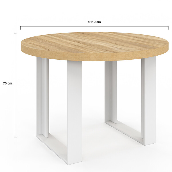 ID MARKET - Table à manger fixe ronde PHOENIX 4 personnes bois et blanc 110 cm - large