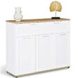 ID MARKET - Buffet 100 cm VITO 3 portes et 1 tiroir blanc et plateau bois - vignette