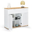 ID MARKET - Buffet 100 cm VITO 3 portes et 1 tiroir blanc et plateau bois - vignette