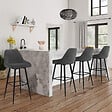 ID MARKET - Lot de 4 tabourets de bar THALYA en velours gris foncé avec demi-accoudoirs - vignette