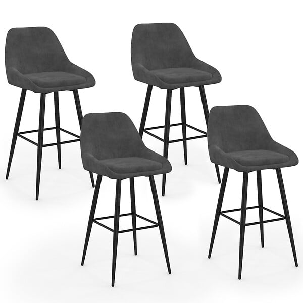 ID MARKET - Lot de 4 tabourets de bar THALYA en velours gris foncé avec demi-accoudoirs - large