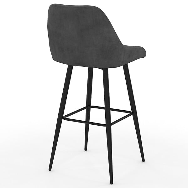 ID MARKET - Lot de 4 tabourets de bar THALYA en velours gris foncé avec demi-accoudoirs - large
