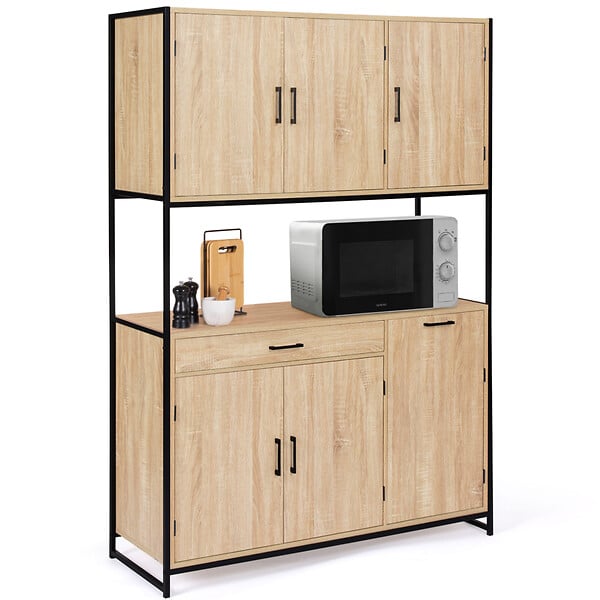 ID MARKET - Buffet de cuisine 120 CM DETROIT meuble 6 portes design industriel + tiroir - large