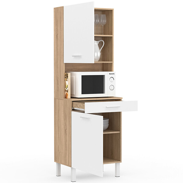 ID MARKET - Buffet de cuisine 60 CM CINA 2 portes + tiroir façon hêtre et blanc - large