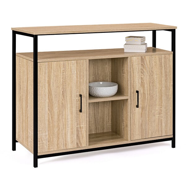 ID MARKET - Buffet 100 cm DETROIT 2 portes avec étagères design industriel (compose ref 15343) - large