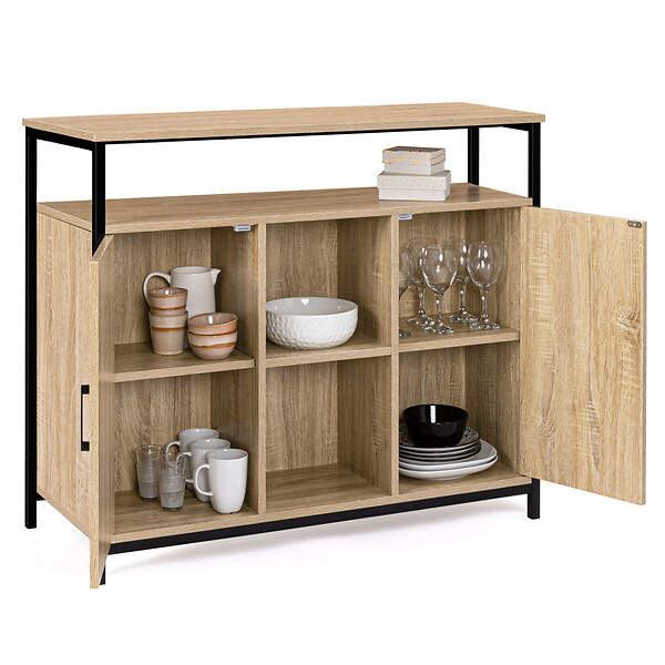 ID MARKET - Buffet 100 cm DETROIT 2 portes avec étagères design industriel (compose ref 15343) - large