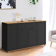 ID MARKET - Buffet 140 cm VITO 4 portes et 1 tiroir noir et bois - vignette