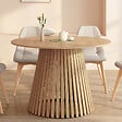 ID MARKET - Table à manger ronde CARMEN 6 personnes pied bois en lattes et plateau bois 110 cm - vignette