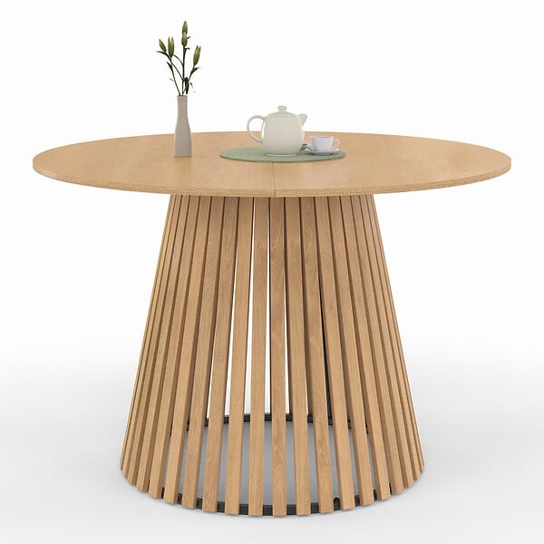 ID MARKET - Table à manger ronde CARMEN 6 personnes pied bois en lattes et plateau bois 110 cm - large