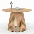 ID MARKET - Table à manger ronde CARMEN 6 personnes pied bois en lattes et plateau bois 110 cm - vignette