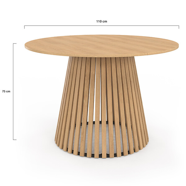 ID MARKET - Table à manger ronde CARMEN 6 personnes pied bois en lattes et plateau bois 110 cm - large